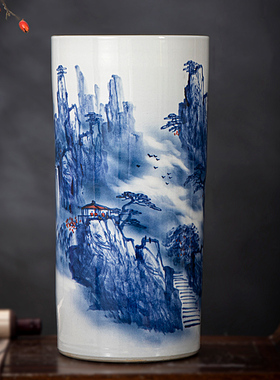 景德镇陶瓷手绘山水箭筒书画字画筒缸卷轴画筒伞筒落地大花瓶