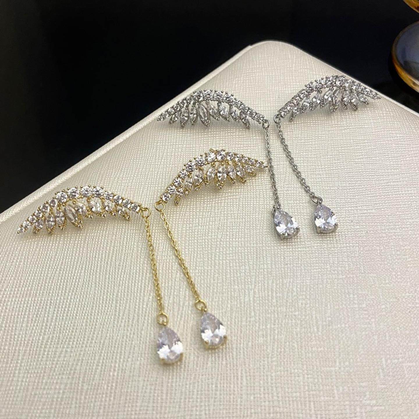 微重工翅膀耳环气质优雅名媛圆脸显瘦长款水滴流苏羽毛耳饰耳钉