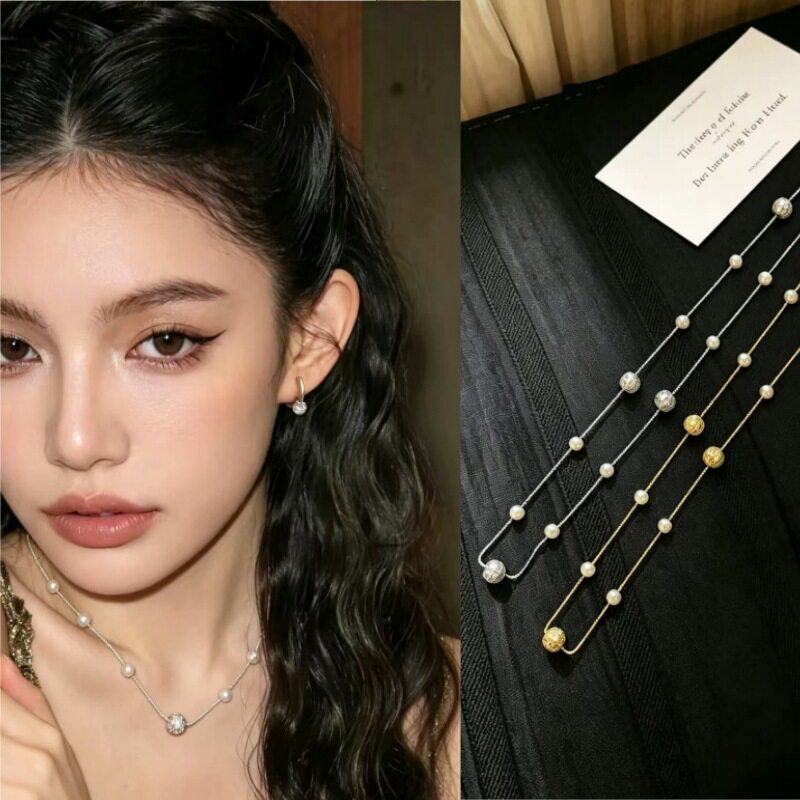 小众设计满天星锆石球球珍珠颈链时尚气质简约精致项链百搭锁骨链