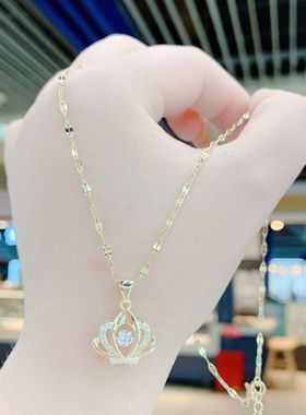 灵动款皇冠项链女金色网红百搭锁骨链钛钢不掉色个性吊坠设计感潮