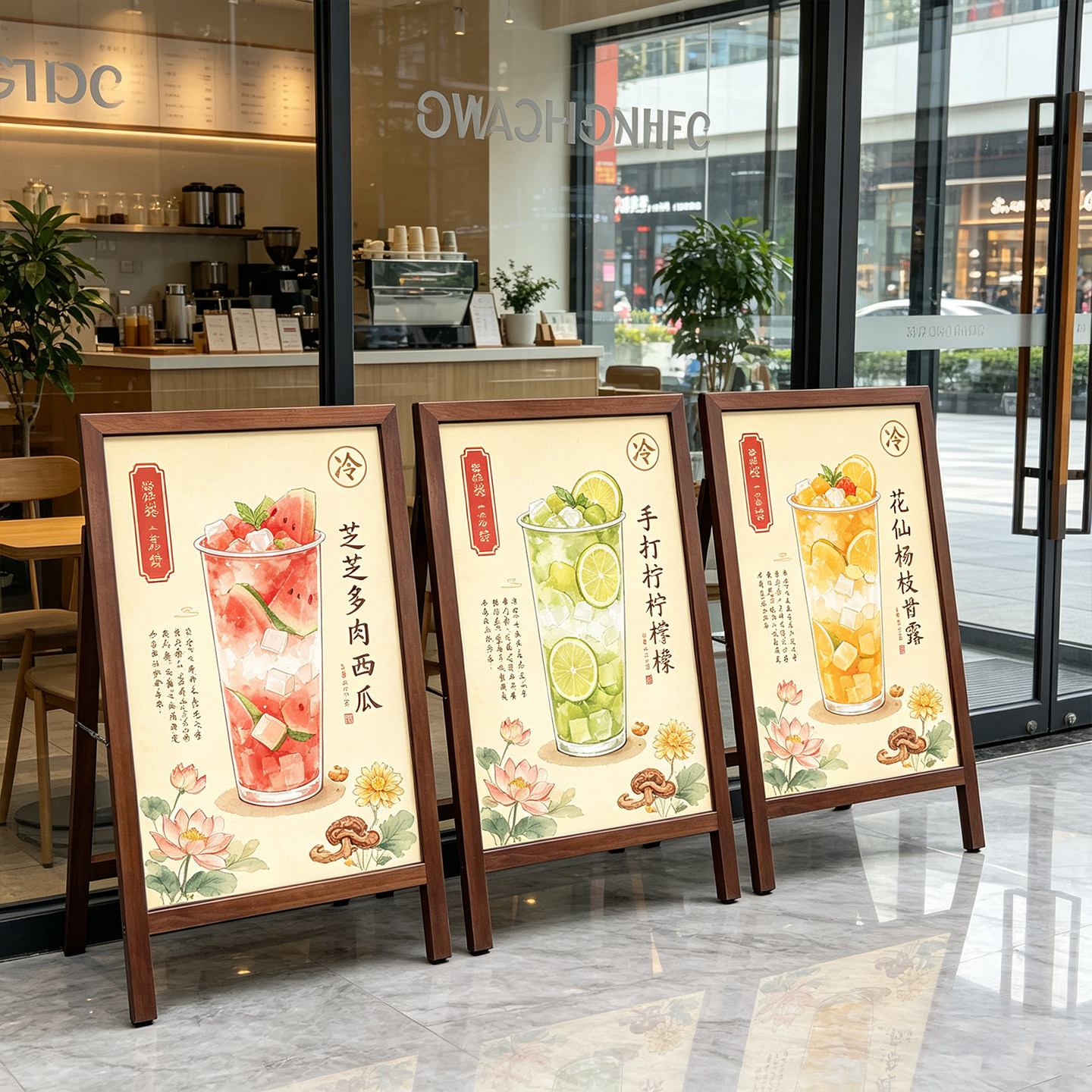 实木单面A型立式海报广告展架奶茶店铺餐厅商场水牌定制激光logo