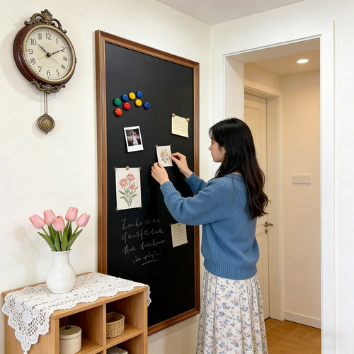 睿轩复古实木胡桃色造型框吸磁挂式家用儿童涂鸦装饰黑板可定制