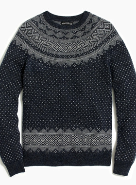 J.crew摩天轮提花保暖磨毛羊毛混纺针织衫费尔岛花毛衣男女JCREW