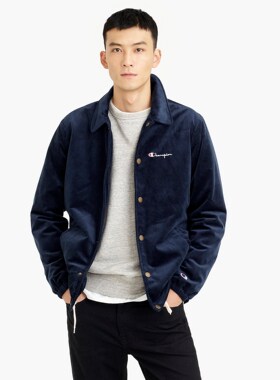 Champion冠军联名J.crew天鹅绒潮牌运动纽扣教练夹克外套男JCREW