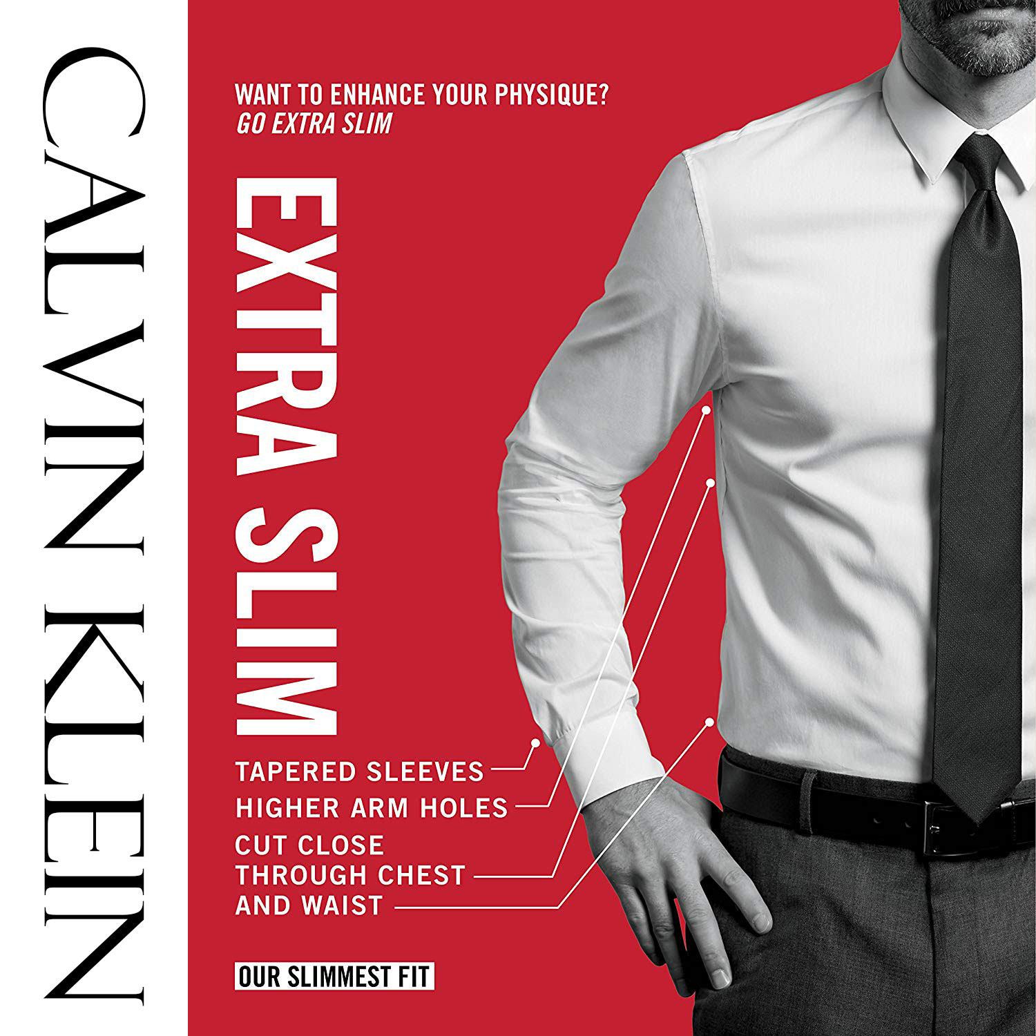 Calvin Klein超修身收腰免熨烫男工作上班婚礼纯棉商务正装衬衫CK