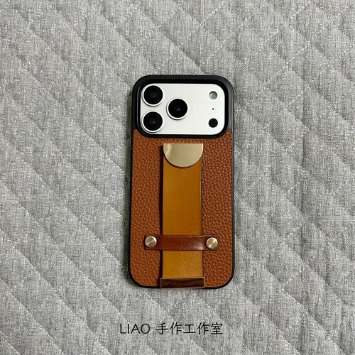LIAO手作适用iphone17promax手机壳苹果16pro牛皮指环支架保护套