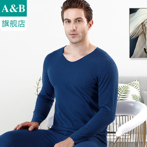 A＆Bab内衣男士保暖套装双面暖绒无痕随型裁V领保暖秋衣秋裤Y821