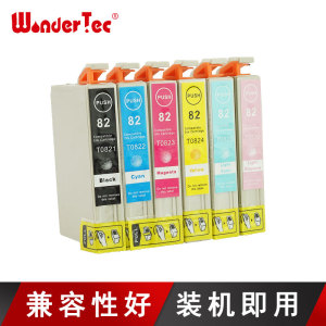wondertec适用爱普生T0821 82N墨盒R390黑色R290彩色EPSON R270 t50 RX590 TX700照片打印机一体机墨盒1套6色
