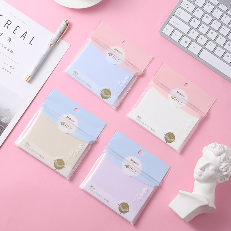 晨光彩色浅素全面粘便利贴全面贴粘性强简约学生用小清新便签本80页全粘式便签贴纸指示贴手写自粘YS-358