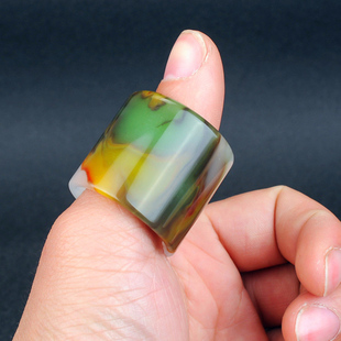 玉扳指 新疆和田玉金丝玉黄白绿玉扳指 七彩扳指 男款 羊脂玉扳