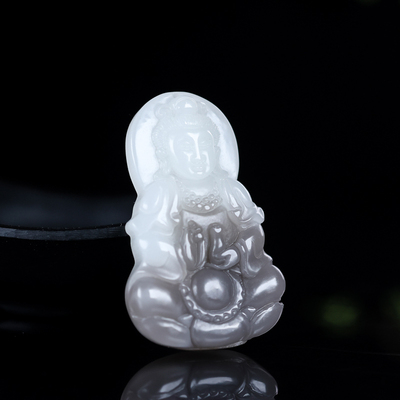 玉翡缘新疆和田羊脂玉烟紫平安观音吊坠男款菩萨玉石挂件项链青花