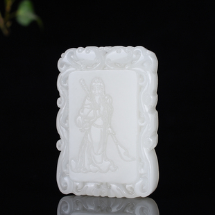 玉翡缘新疆和田羊脂白玉关公吊坠男款 关公关羽项链武财神玉佩项链