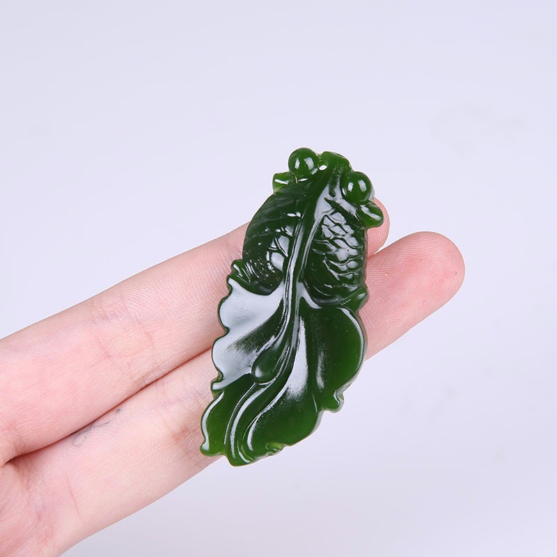 玉翡缘玉器新疆和田玉碧玉金鱼 玉鱼吊坠女 挂件 吊坠菠菜绿 项