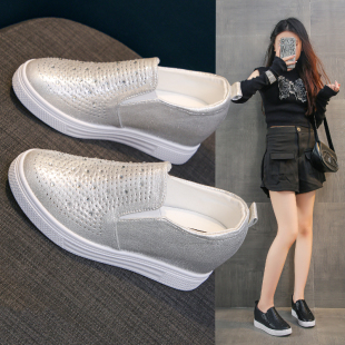 小个子厚底运动休闲鞋 2025春季 一脚蹬懒人内增高女鞋 百搭单鞋 新款