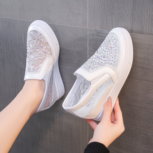 内增高透气网状小白鞋女2026春夏新款百搭网面镂空网鞋坡跟休闲鞋
