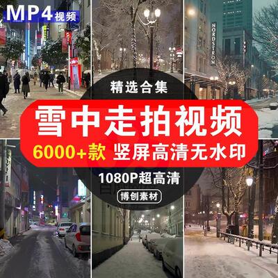 高清走拍国外城市街道街景雪景下雪乐号竖屏视频剪辑素材