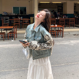 高级感拼接牛仔外套女2025春秋新款洋气炸街休闲小个子国风夹克潮，女装短外套，浙宝157（原165A）