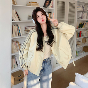 黄色蕾丝拼接棒球服外套女2025春季新款今年流行超好看小个子夹克图片