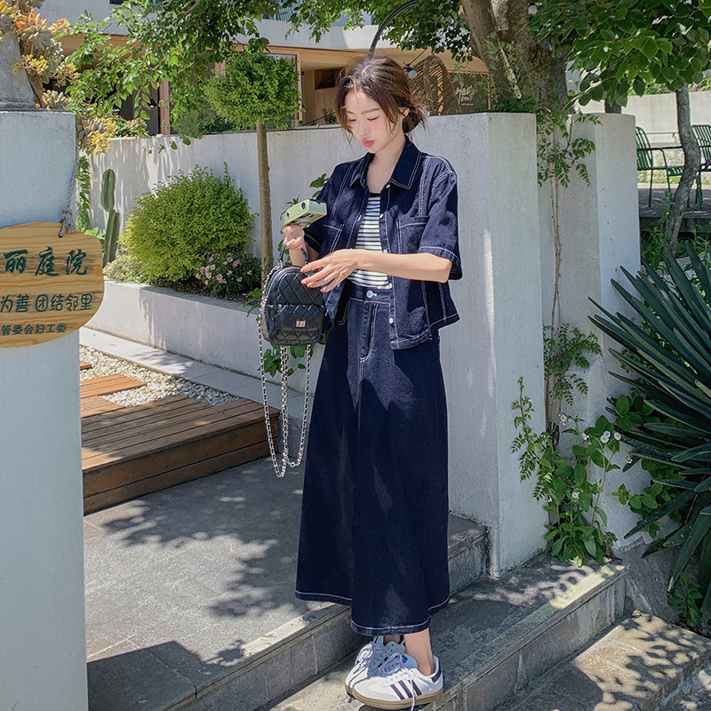 薄款休闲牛仔裙女2025夏季新款慵懒风简约时尚显瘦减龄,女装运动套装,浙宝157（原165A）