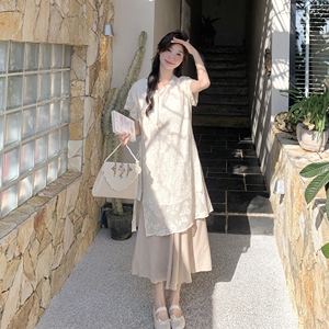 新中式国风刺绣上衣半身裙套装女夏甜美优雅爆款高级感超火两件套图片