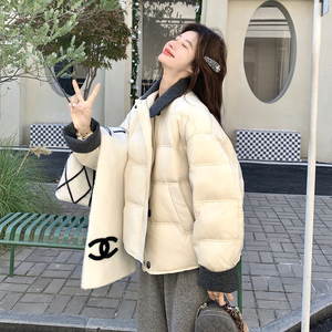 【现货】90白鸭绒 撞色拼接翻领羽绒服 157-3319-P285K428图片