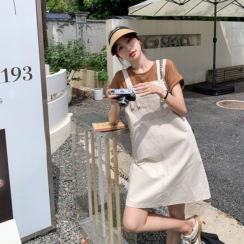 韩版宽松休闲背带裙女夏季2025新款百搭减龄T恤连衣裙,女装连衣裙,浙宝157（原165A）