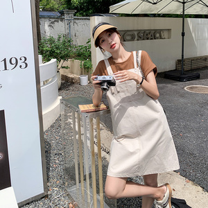 韩版宽松休闲背带裙女夏季2025新款百搭减龄T恤连衣裙