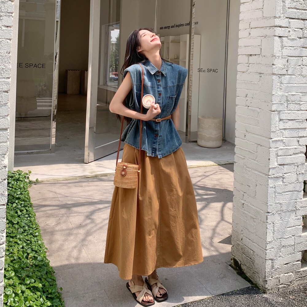 2025年夏季新款韩版时尚百搭显瘦短袖衬衫+高腰半身裙两件套套装,女装套装/套裙,浙宝157（原165A）