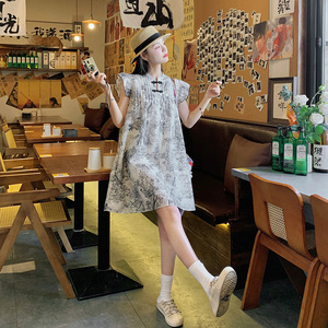 新中式水墨画气质优雅连衣裙女夏季2025新款简约小众禅意显瘦长裙图片