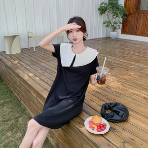 不规则设计感娃娃领连衣裙女夏2025新款小个子显瘦时尚气质小黑裙图片