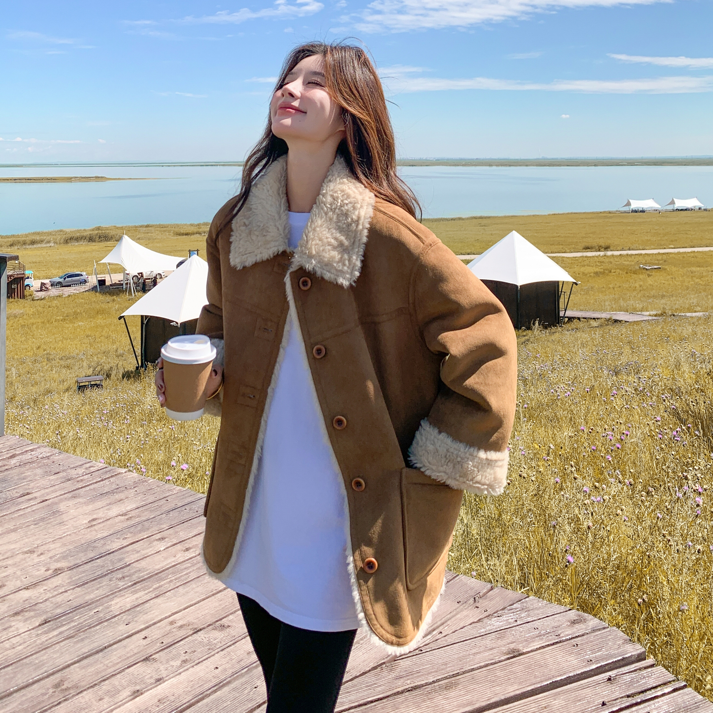 【现货】双面穿麂皮羊羔毛外套157-2279-P205K308，女装短外套，浙宝157（原165A）