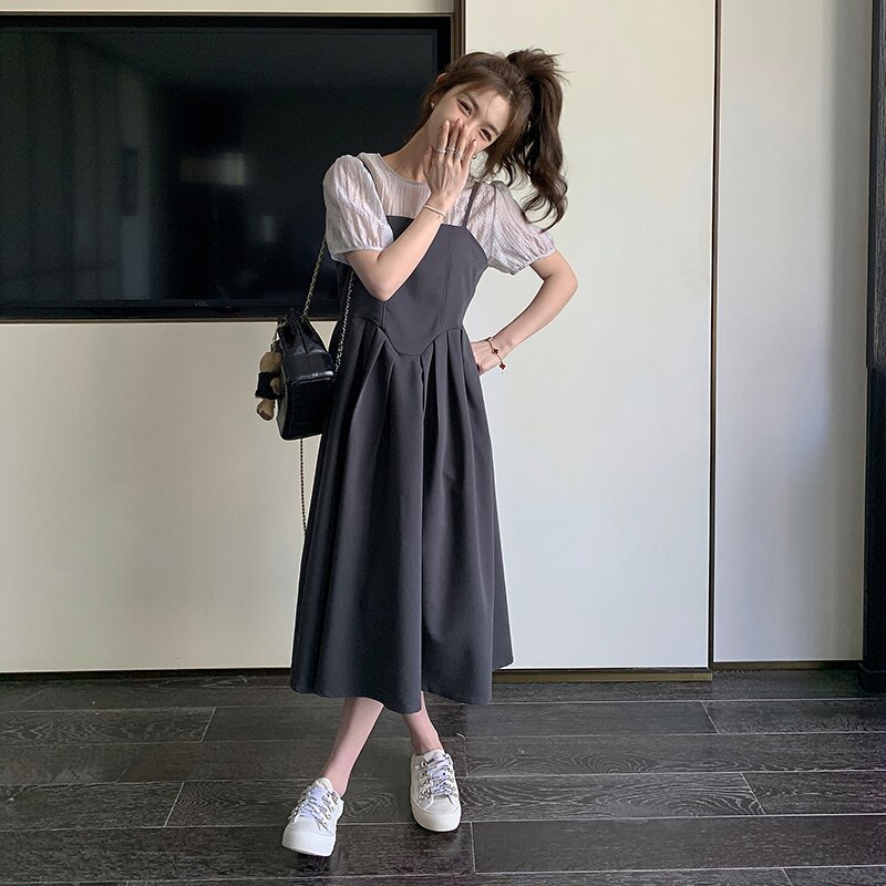 法式优雅连衣裙女2025年夏季新款高级感短袖上衣吊带裙,女装连衣裙,浙宝157（原165A）