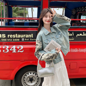 高级感拼接牛仔外套女2025春秋新款洋气炸街休闲小个子国风夹克潮图片