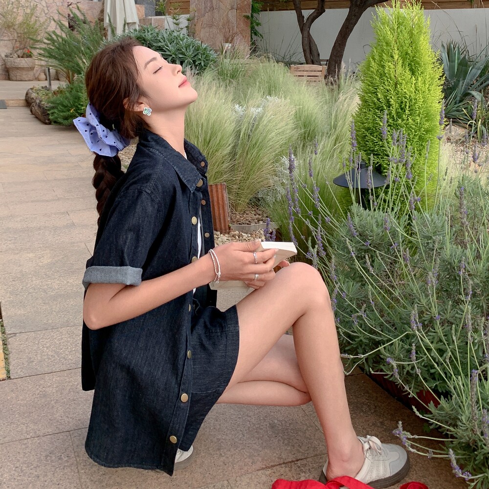 盐甜系穿搭薄款牛仔衬衫套装女夏季新款休闲显瘦小个子短裙两件套,女装套装/套裙,浙宝157（原165A）