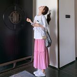 卡通T恤半身裙两件套女夏2025新款高腰气质显瘦中长款蛋糕裙套装，女装套装/套裙，浙宝157（原165A）