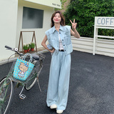 今年流行夏日baggy风穿搭女2025新款复古无袖牛仔上衣长裤两件套，女装套装/套裙，浙宝157（原165A）