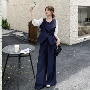 【现货】假两件拼接衬衫阔腿裤套装 157-2228-P145K208图片