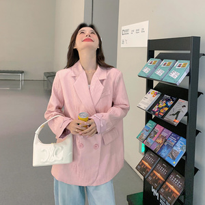 独特超好看粉色西装外套女春秋2025新款设计感小众甜美减龄小西服图片