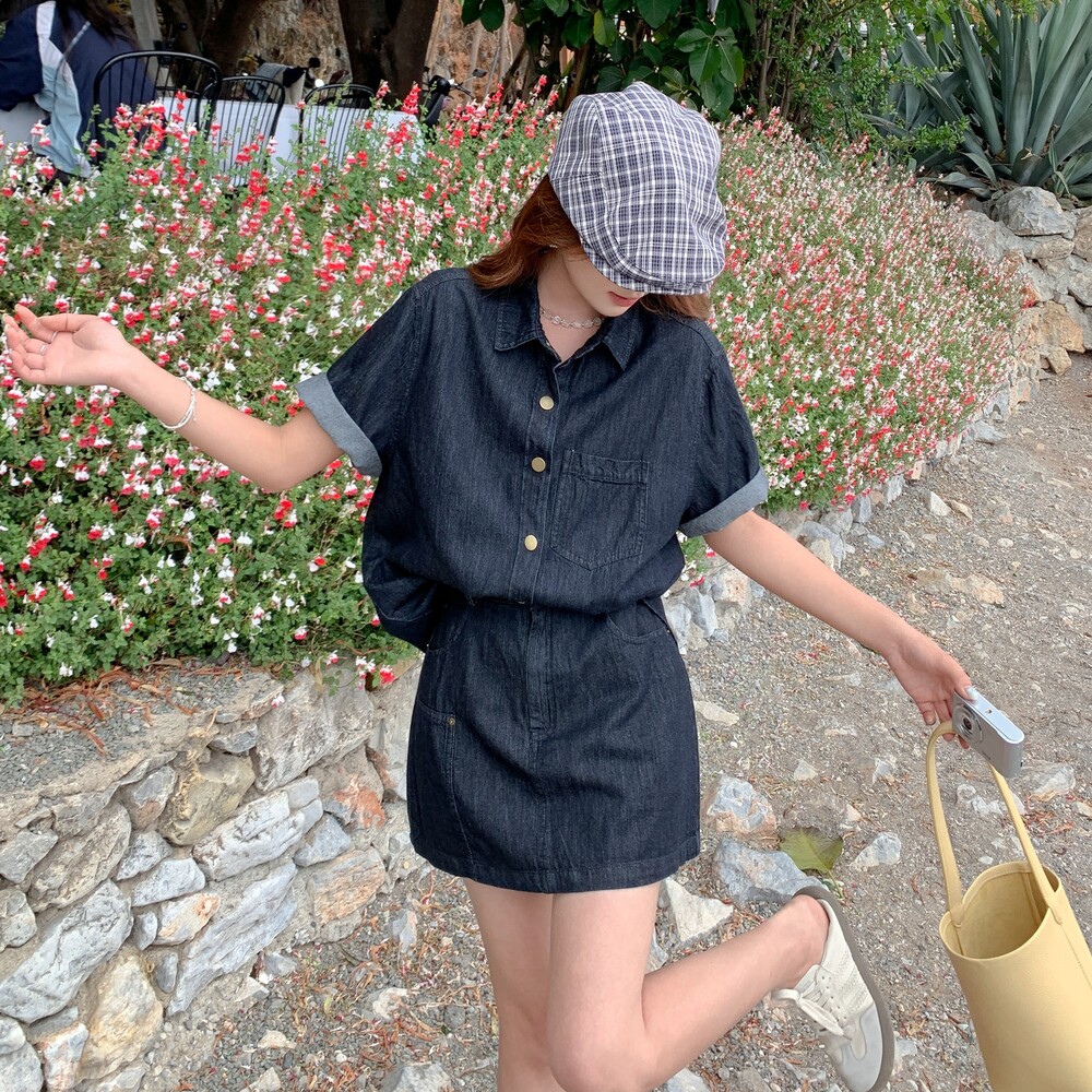 盐甜系穿搭薄款牛仔衬衫套装女夏季新款休闲显瘦小个子短裙两件套，女装套装/套裙，浙宝157（原165A）