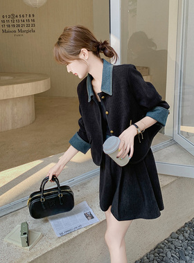 【现货！数据好】牛仔拼接外套百褶裙套装 157-8803-P155-K218