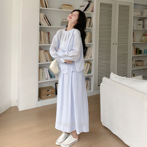 设计感长袖衬衫半身裙套装女2025春新款韩系清冷感宽松气质两件套图片