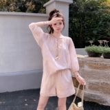 新中式国风甜美刺绣防晒上衣套装女2025夏季新款显瘦短裤子两件套，女装套装/套裙，浙宝157（原165A）
