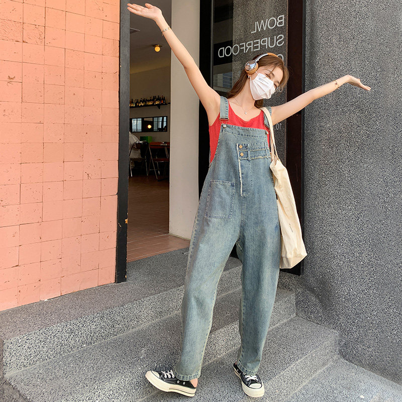 学院风设计感牛仔背带裤女夏季2025新款韩系小个子工装网红连体裤,女装牛仔裤,浙宝157（原165A）