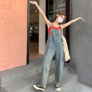 学院风设计感牛仔背带裤女夏季2025新款韩系小个子工装网红连体裤图片
