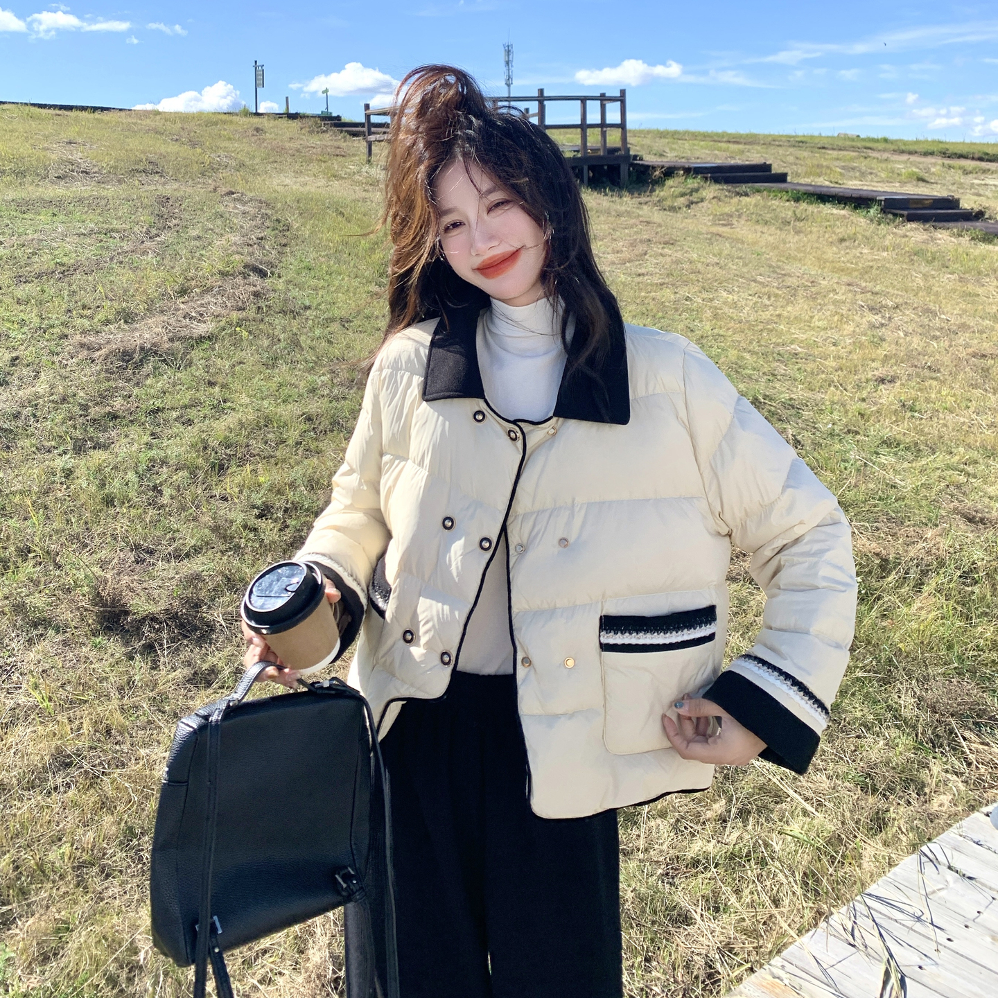 【现货】90白鸭绒小香风羽绒服短外套157-2293-P295K438，女装羽绒服，浙宝157（原165A）