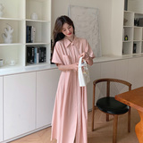 高级感粉色连衣裙女夏2024新款小清新简约韩系衬衫裙中长款爆款，女装连衣裙，浙宝157（原165A）