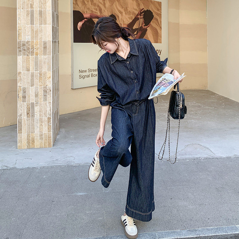 【现货】复古牛仔阔腿裤套装157-8716-P145-K208，女装套装/套裙，浙宝157（原165A）