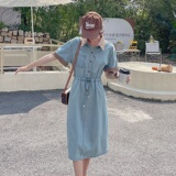 法式撞色牛仔连衣裙女2025夏季新款高级感气质收腰显瘦polo领裙子，女装连衣裙，浙宝157（原165A）