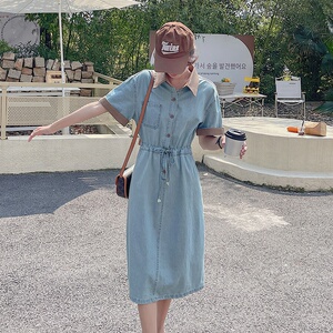 法式撞色牛仔连衣裙女2025夏季新款高级感气质收腰显瘦polo领裙子图片