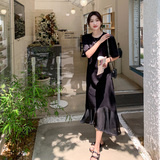 赫本风黑色鱼尾裙女2025年夏季新款法式高级感气质显瘦小众连衣裙，女装连衣裙，浙宝157（原165A）